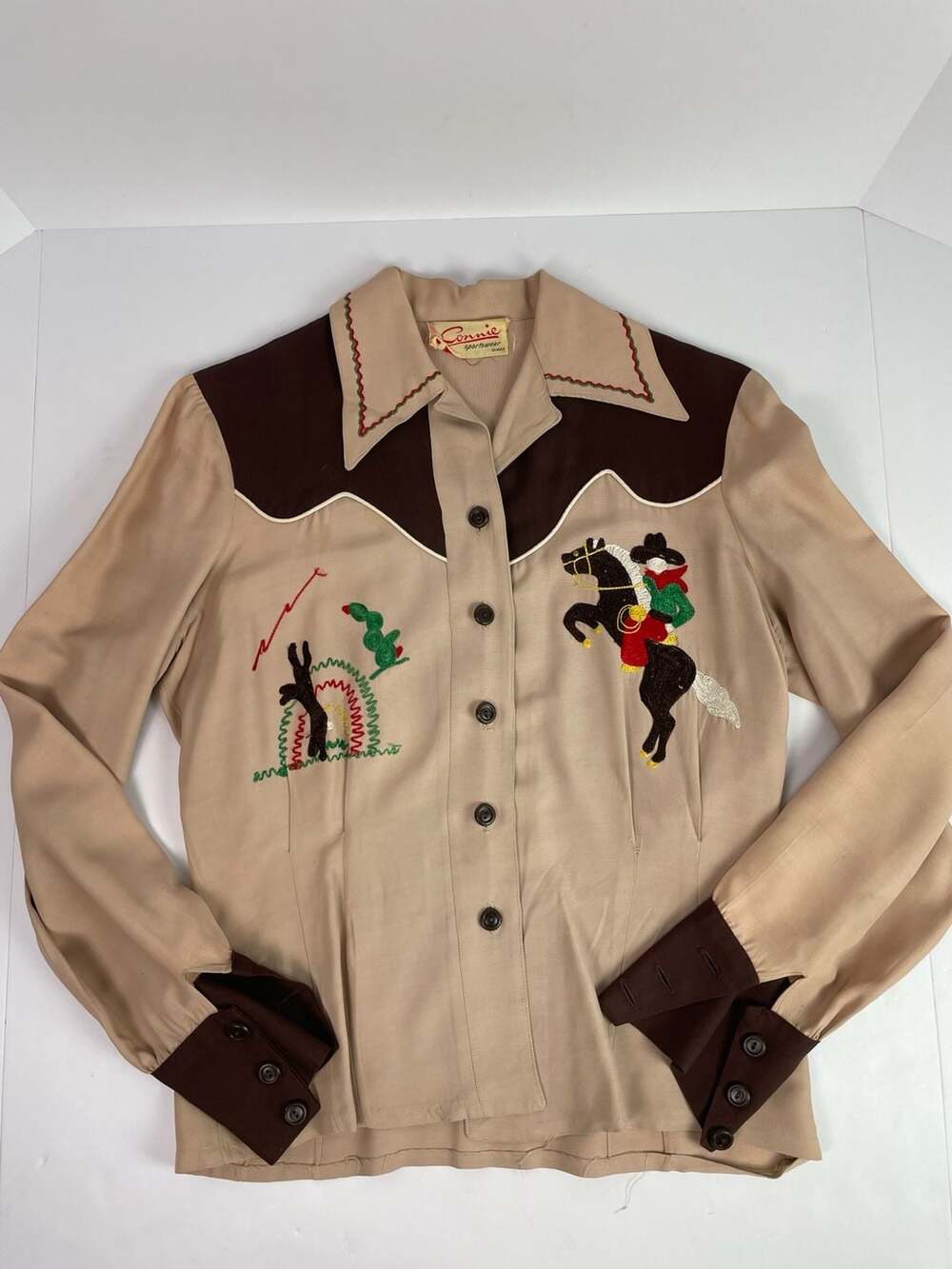 Vintage 1940’sConnie Sportswear Denver Embroidered Western Cowboy Shirt Small